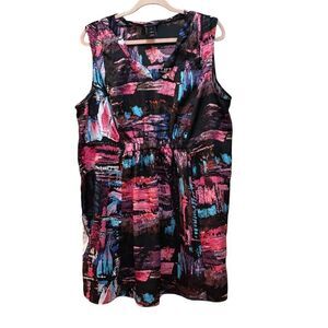 2/$30 Lane Bryant Dress Womens 20 Multicolor Sleeveless V Neck Abstract Print